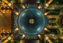 Above the dome of the Mosque at night. Grozny, Russia