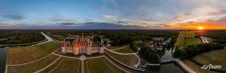 Chateau de Chambord at sunset. Panorama