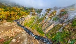 Golden autumn in Valley of Geysers