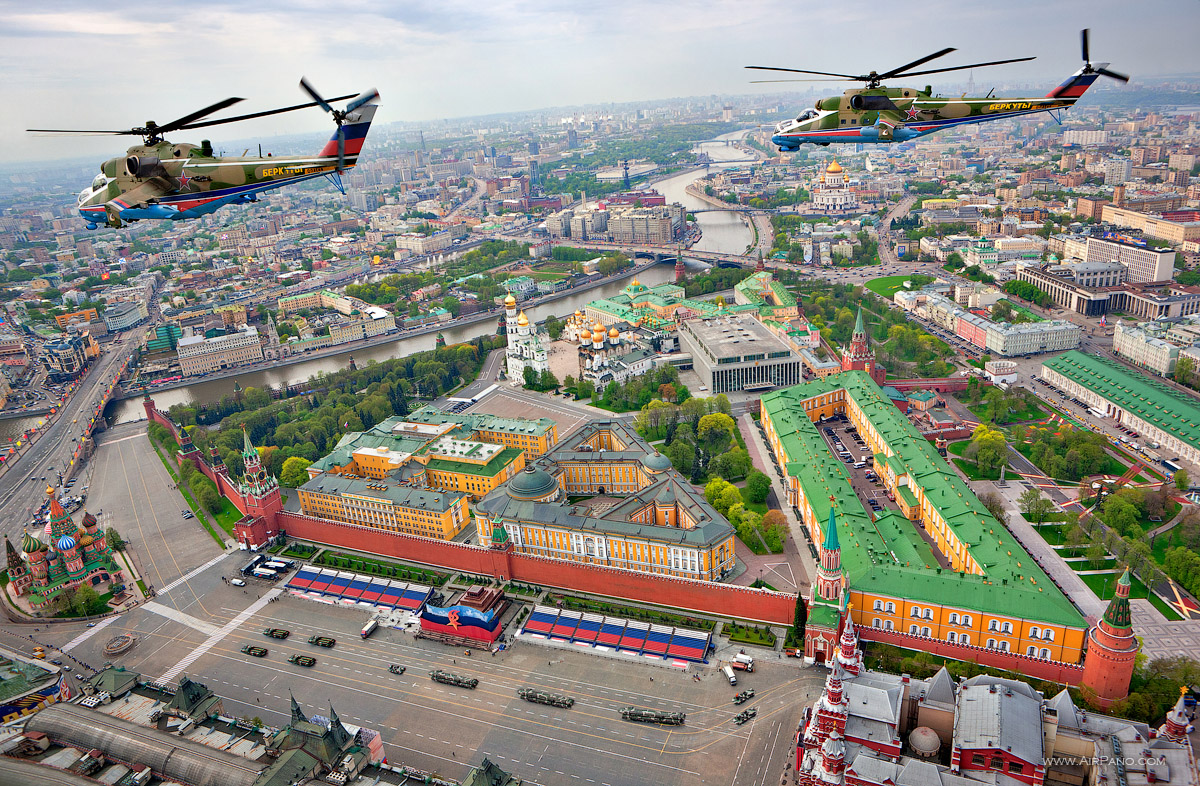 Golden Eagles is flying above the Red Square, Moscow